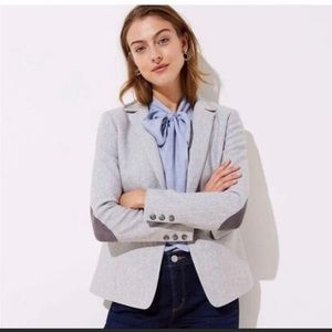 Loft Women Herringbone Knit Elbow Patch Modern Blazer petite size 4P gray